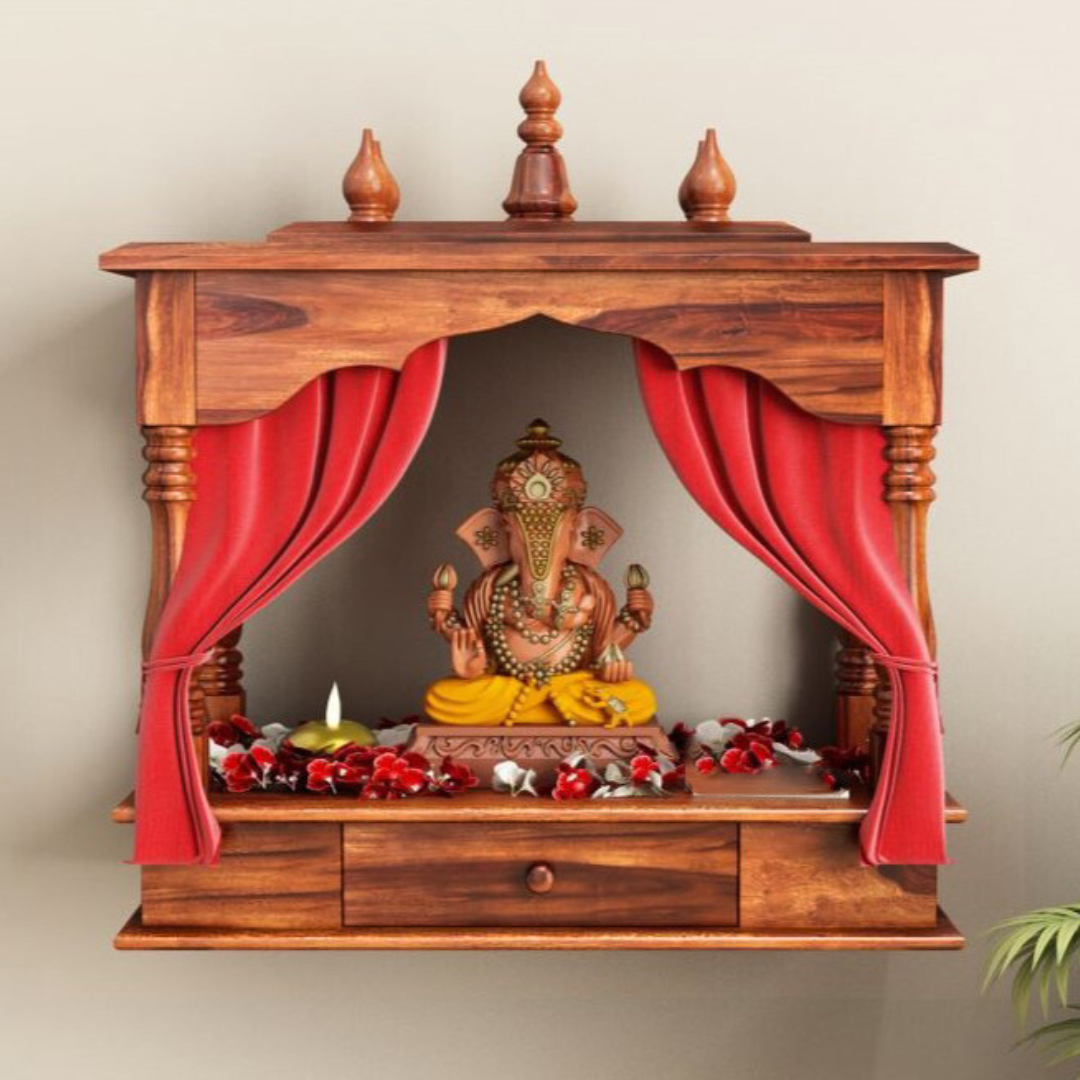Sheesham Wood Temple for Home | Handcrafted Pooja Mandir – Natural Honey Finish