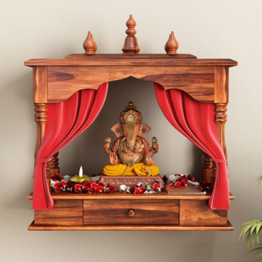 Sheesham Wood Temple for Home | Handcrafted Pooja Mandir – Natural Honey Finish