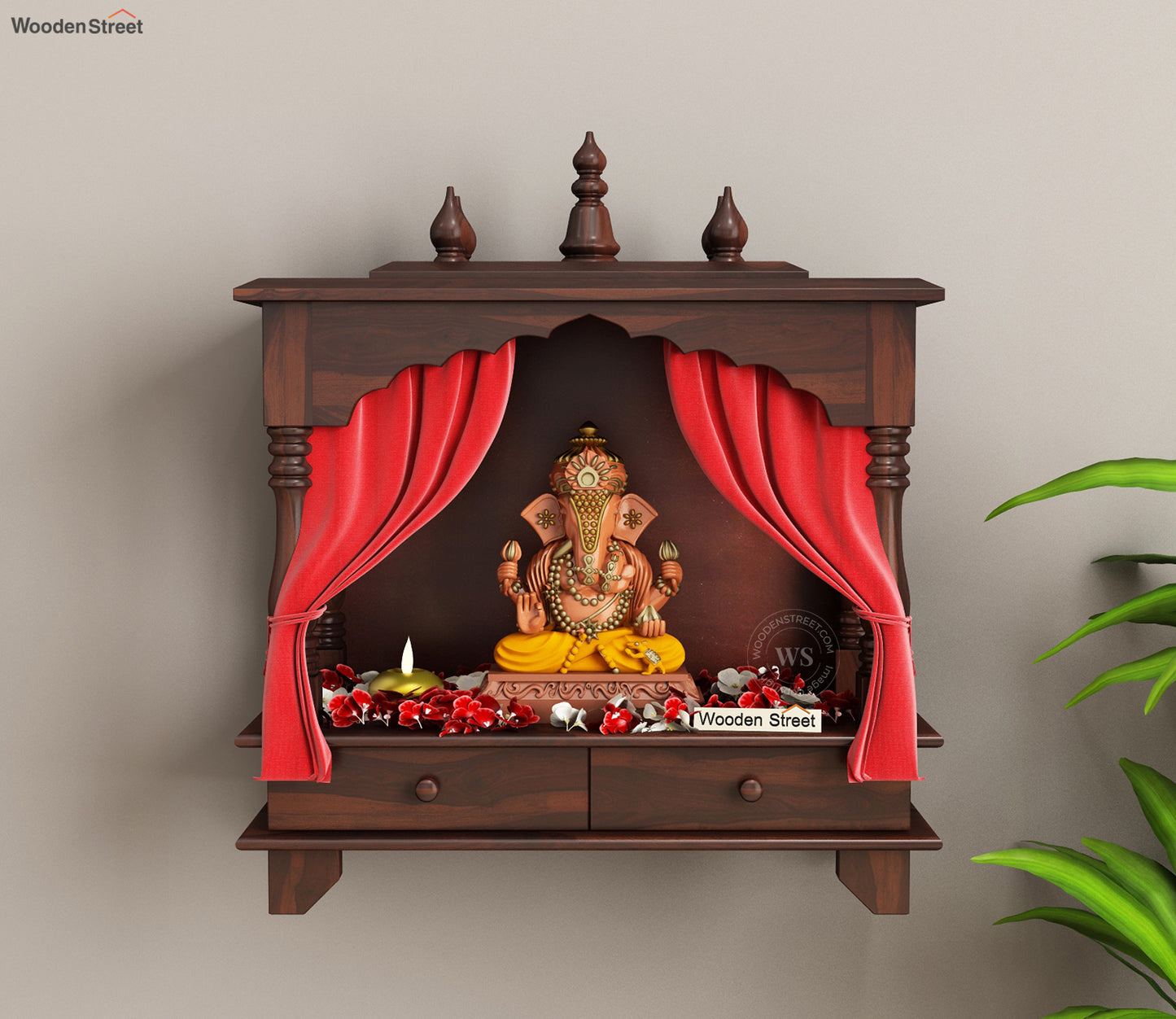 Surbhi Solid Sheesham Wood Temple With Two Drawers