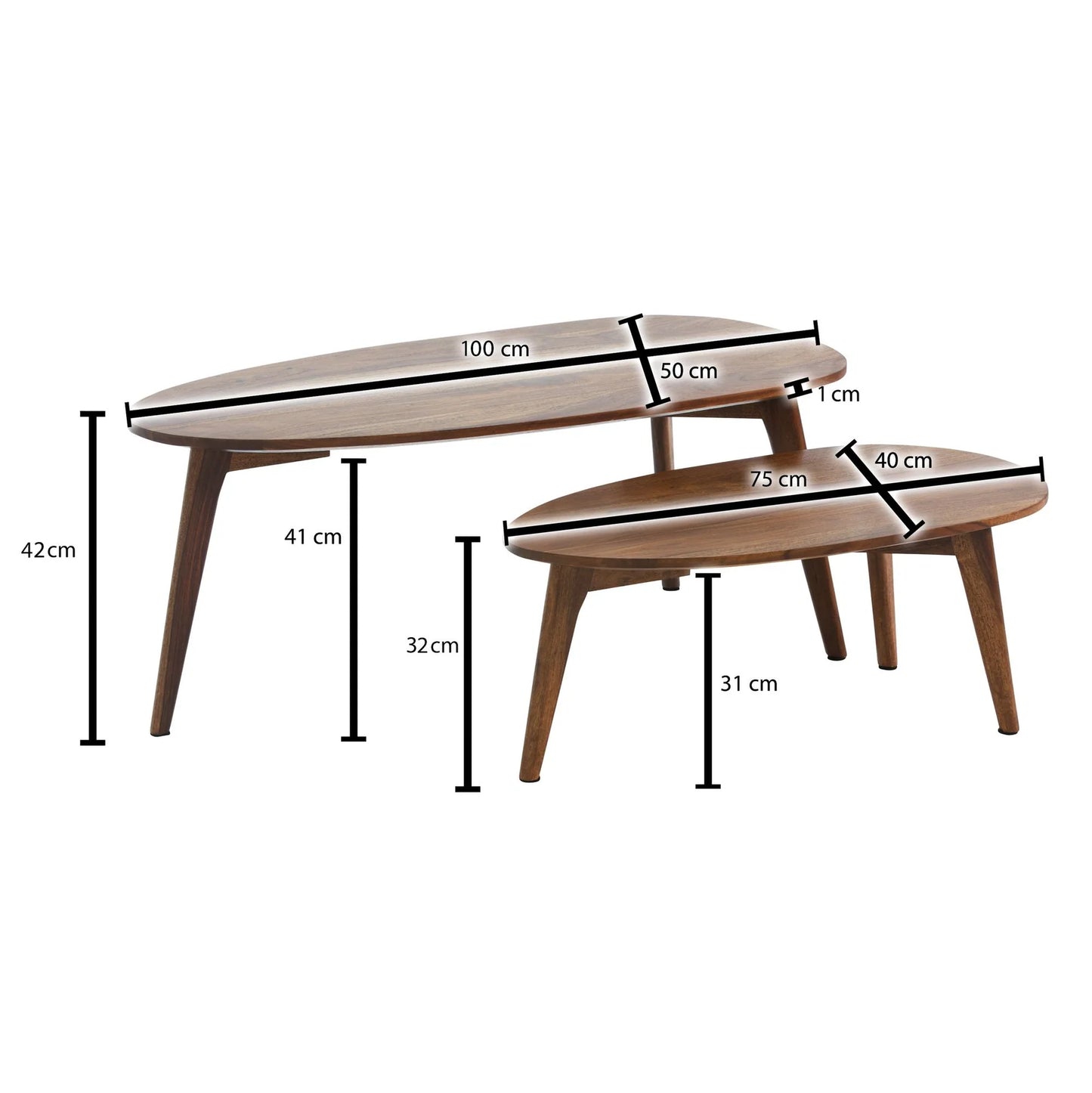 Solid Sheesham Wood Coffee Table Set of Two
