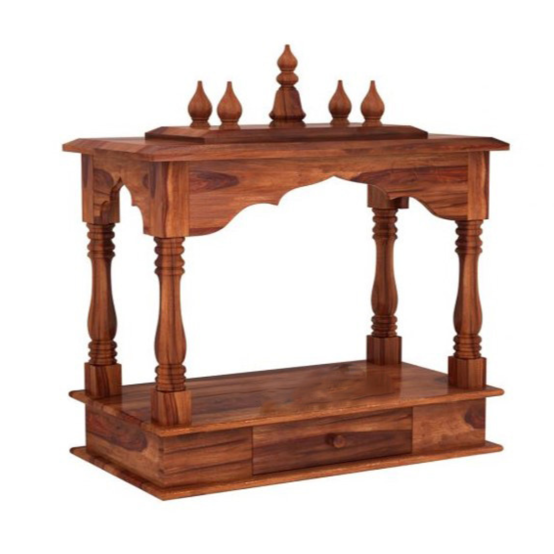 Sheesham Wood Temple for Home | Handcrafted Pooja Mandir – Natural Honey Finish