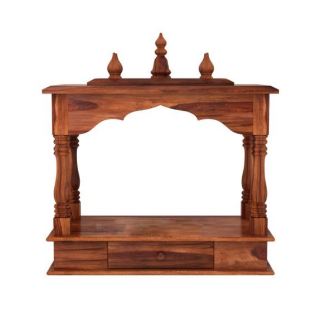 Sheesham Wood Temple for Home | Handcrafted Pooja Mandir – Natural Honey Finish
