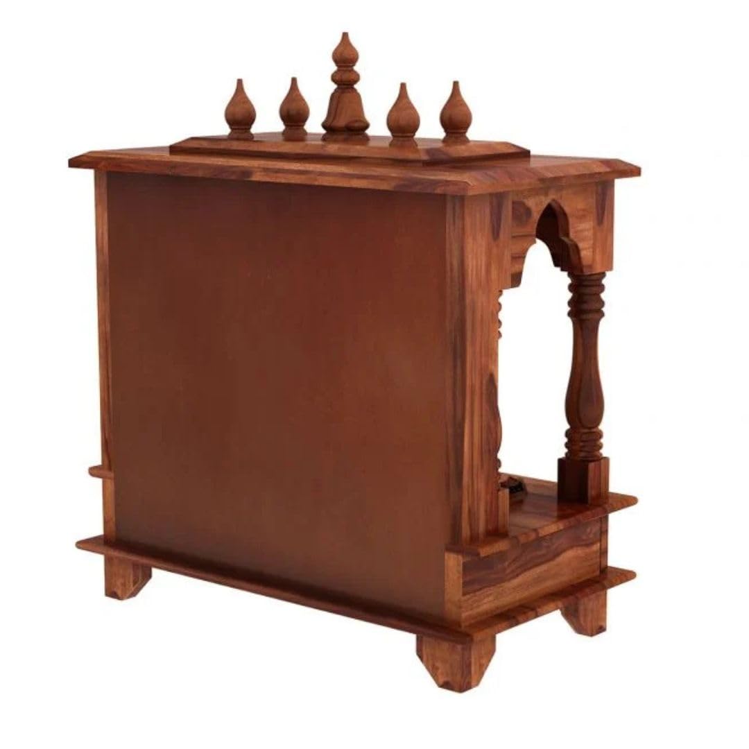 Surbhi Solid Sheesham Wood Temple With Two Drawers - Honey Finish