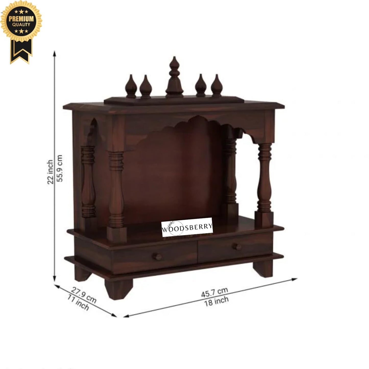 Surbhi Solid Sheesham Wood Temple With Two Drawers