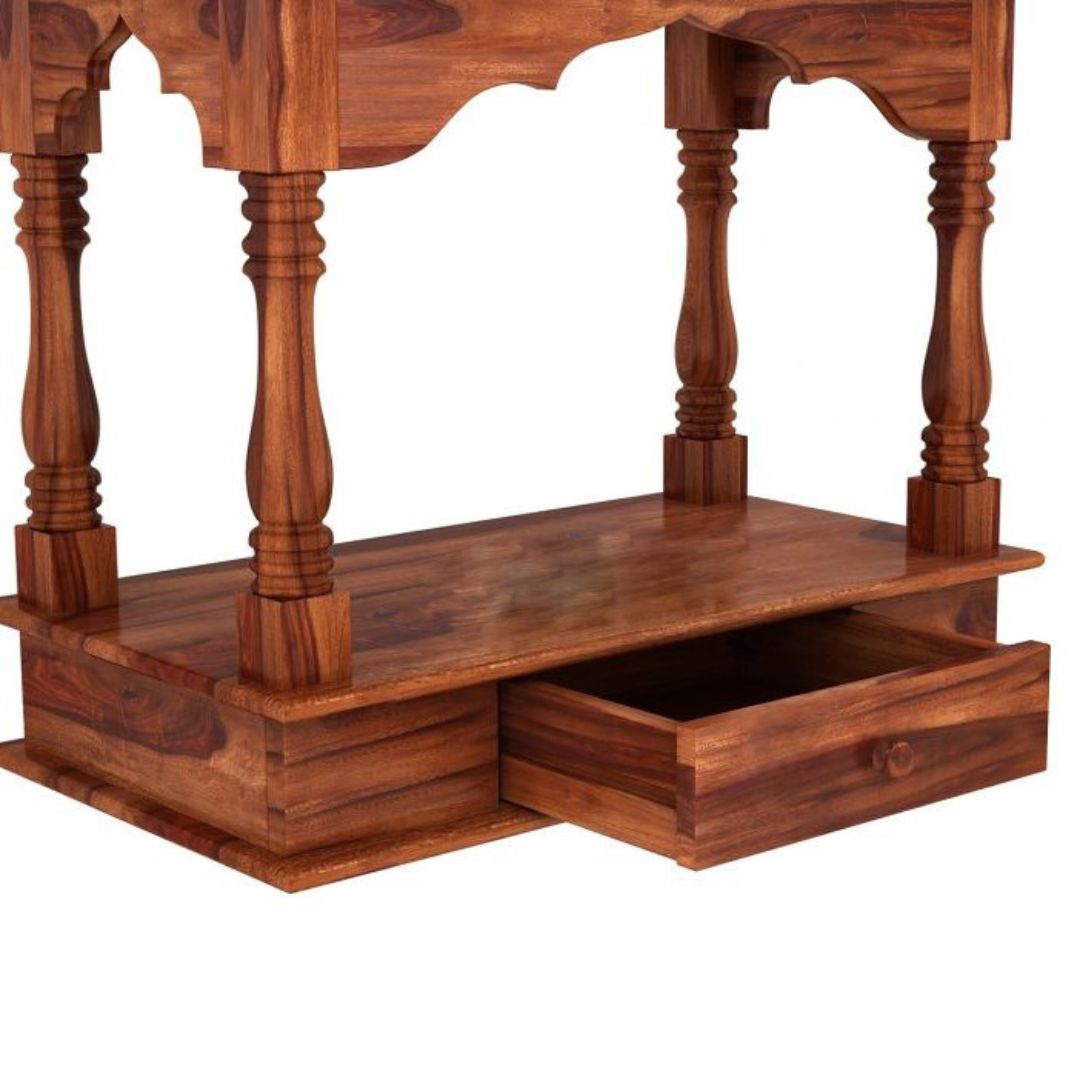 Sheesham Wood Temple for Home | Handcrafted Pooja Mandir – Natural Honey Finish