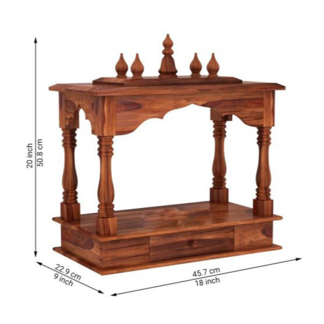 Sheesham Wood Temple for Home | Handcrafted Pooja Mandir – Natural Honey Finish