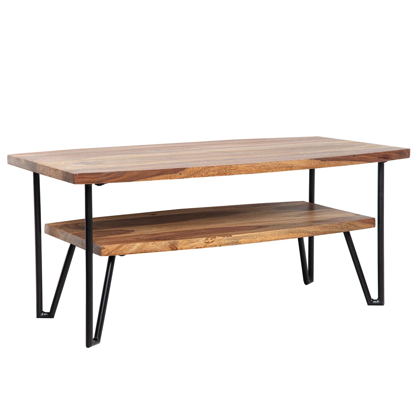 Modern Sheesham Wood Coffee Table With Self And Iron Legs