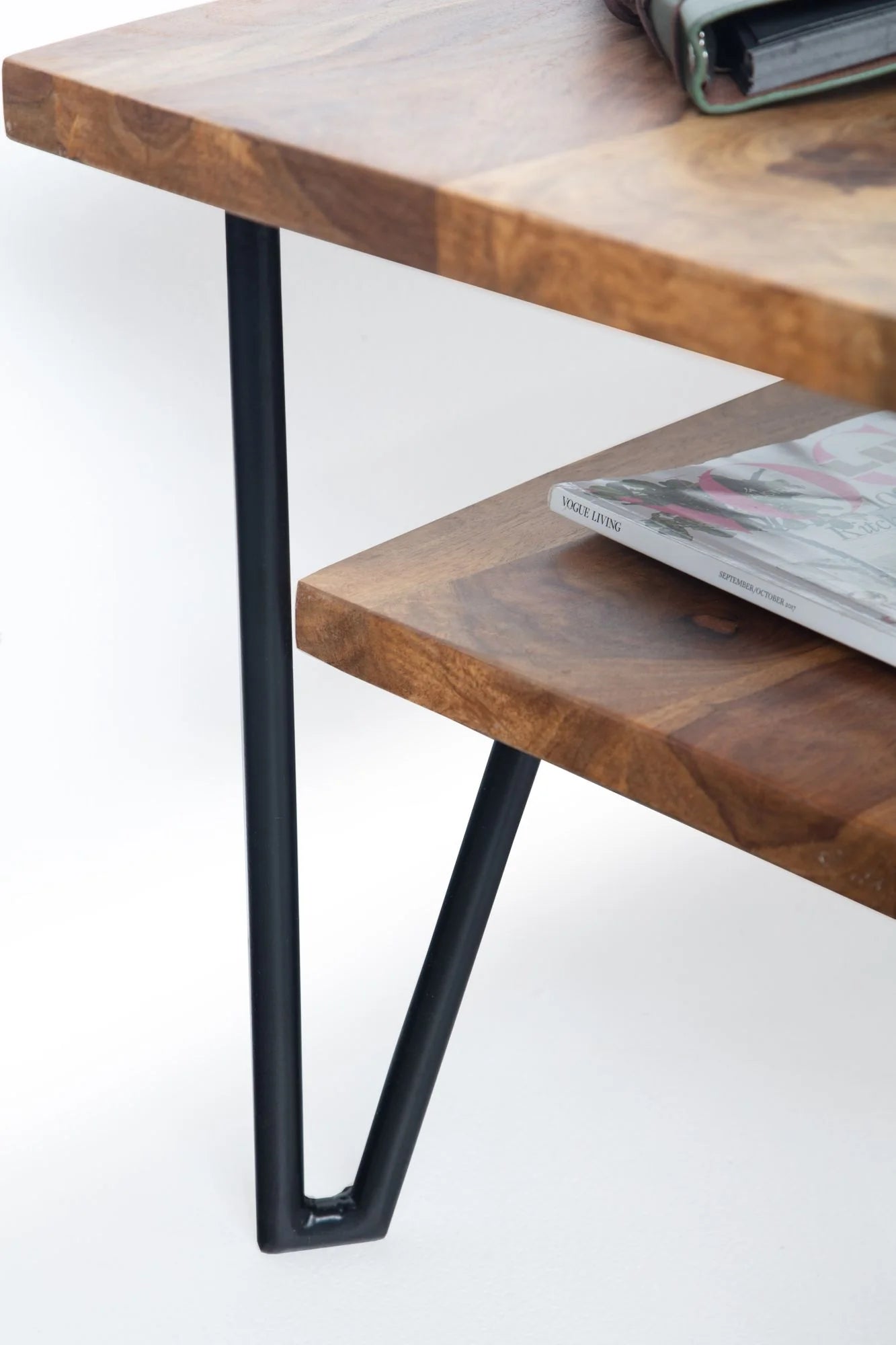 Modern Sheesham Wood Coffee Table With Self And Iron Legs