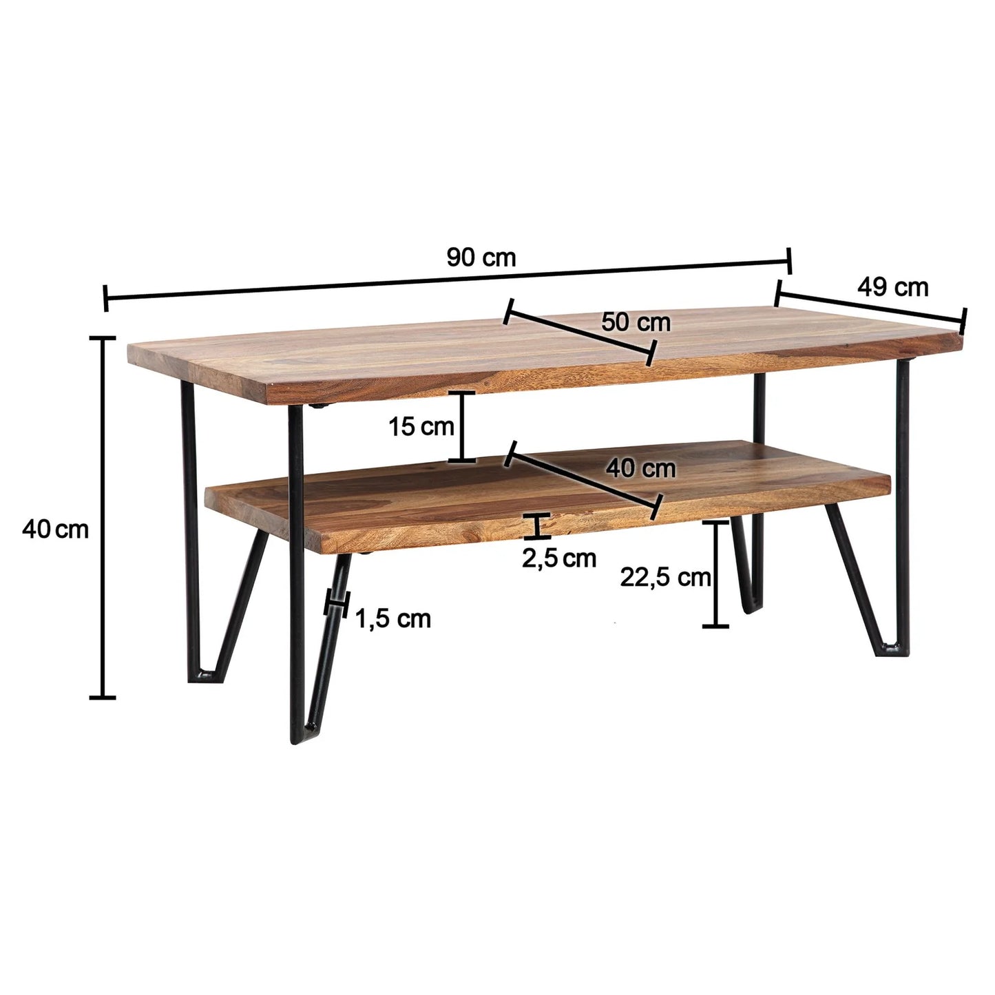 Modern Sheesham Wood Coffee Table With Self And Iron Legs