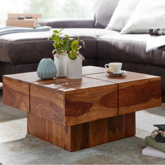 Solid Sheesham Wood Center Table With Natural Honey Finish