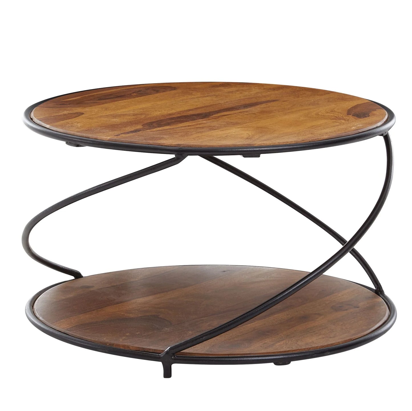 Solid Sheesham Wood Round Coffee Table With Iron