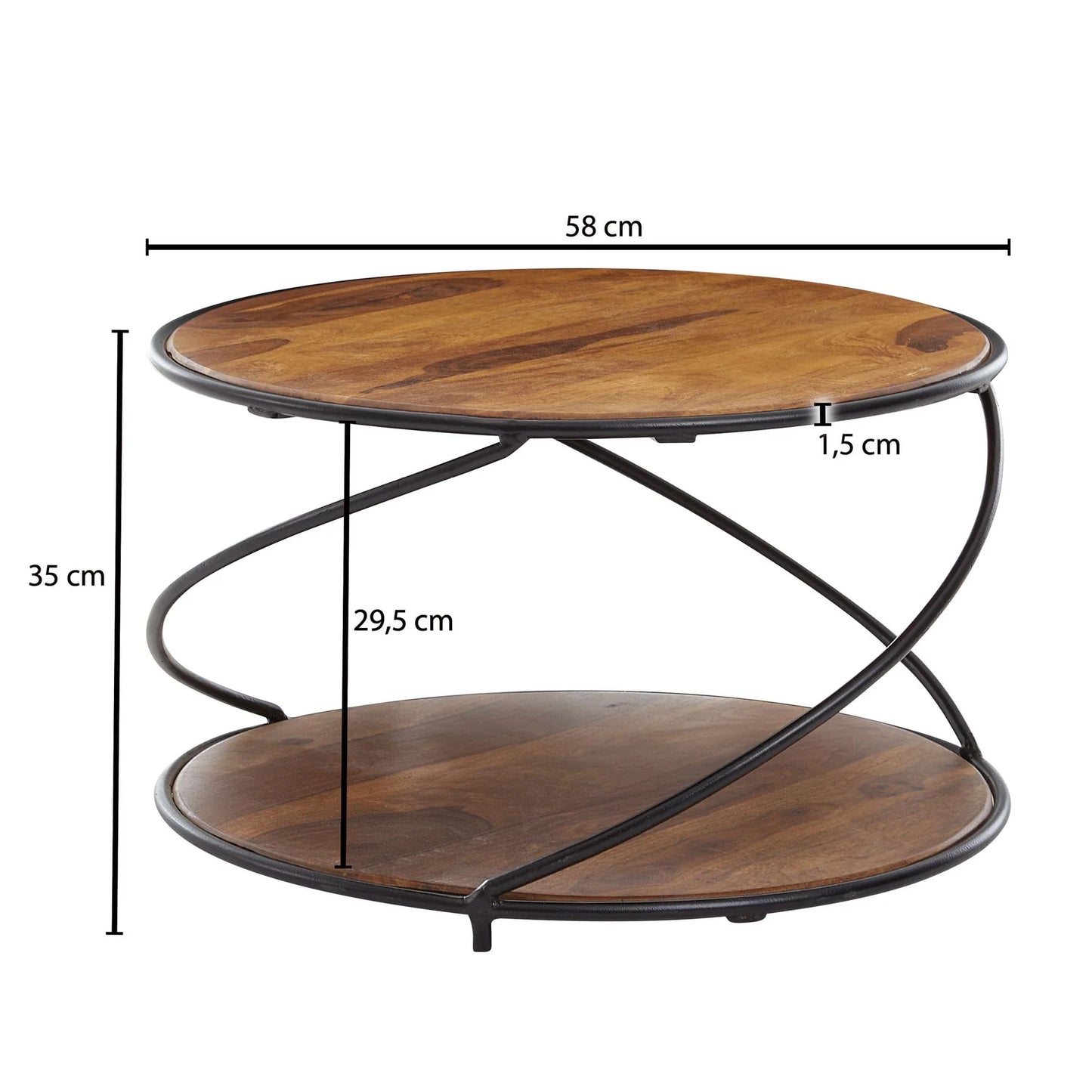 Solid Sheesham Wood Round Coffee Table With Iron