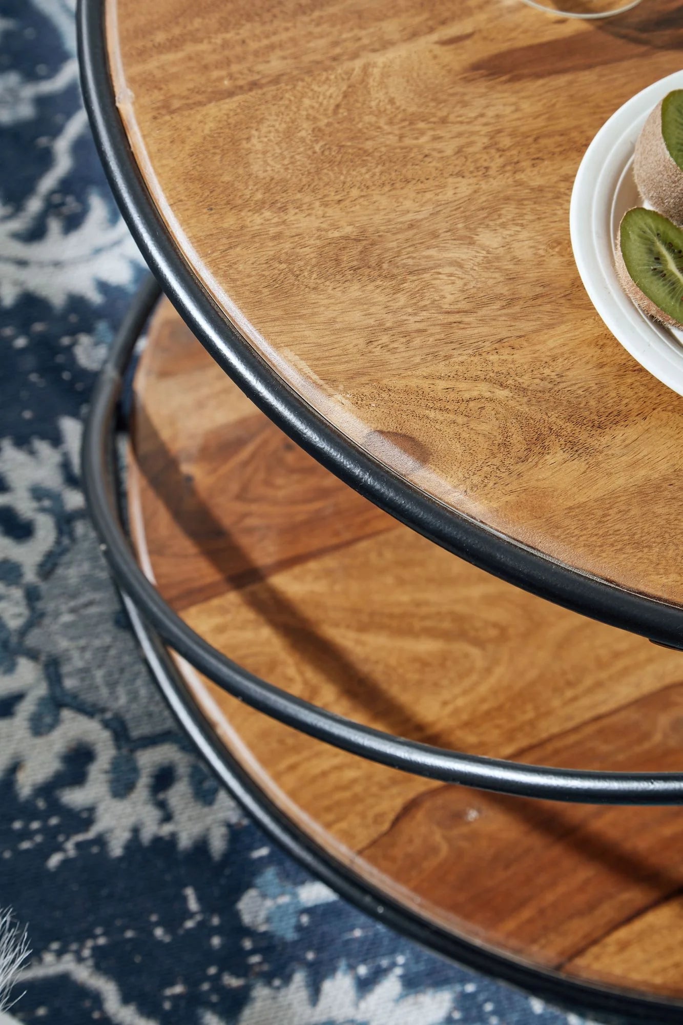 Solid Sheesham Wood Round Coffee Table With Iron