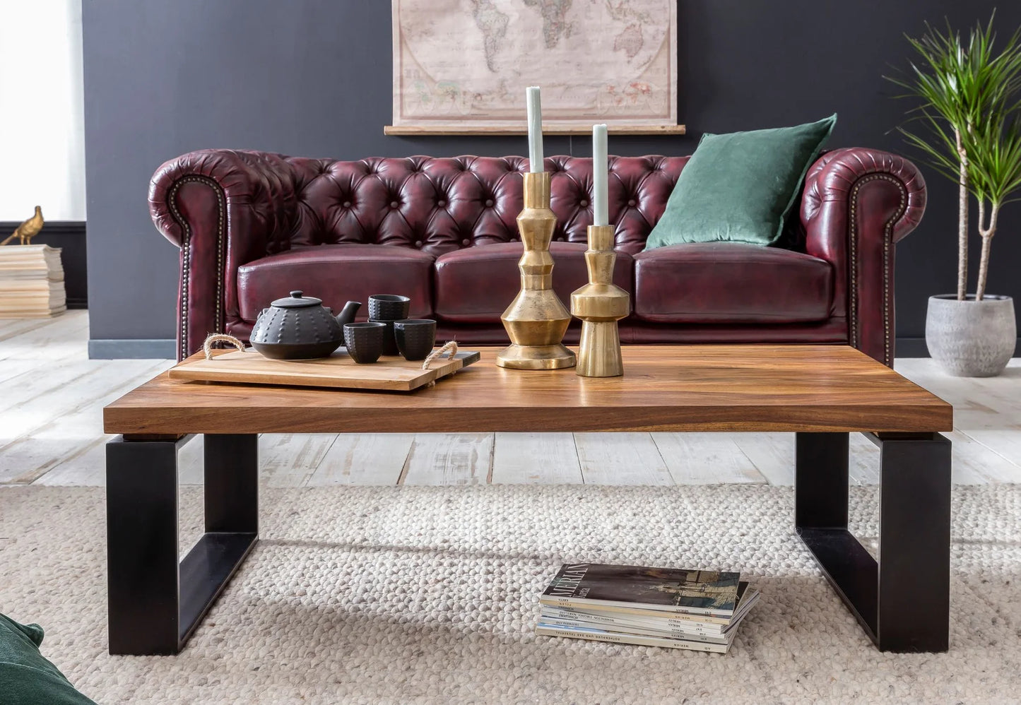 Sheesham Wood Coffee Table With Iron Legs