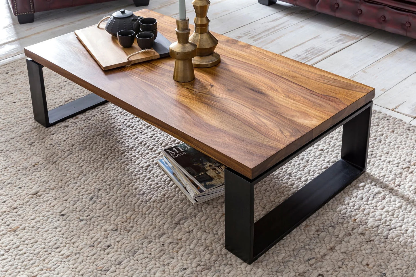 Sheesham Wood Coffee Table With Iron Legs