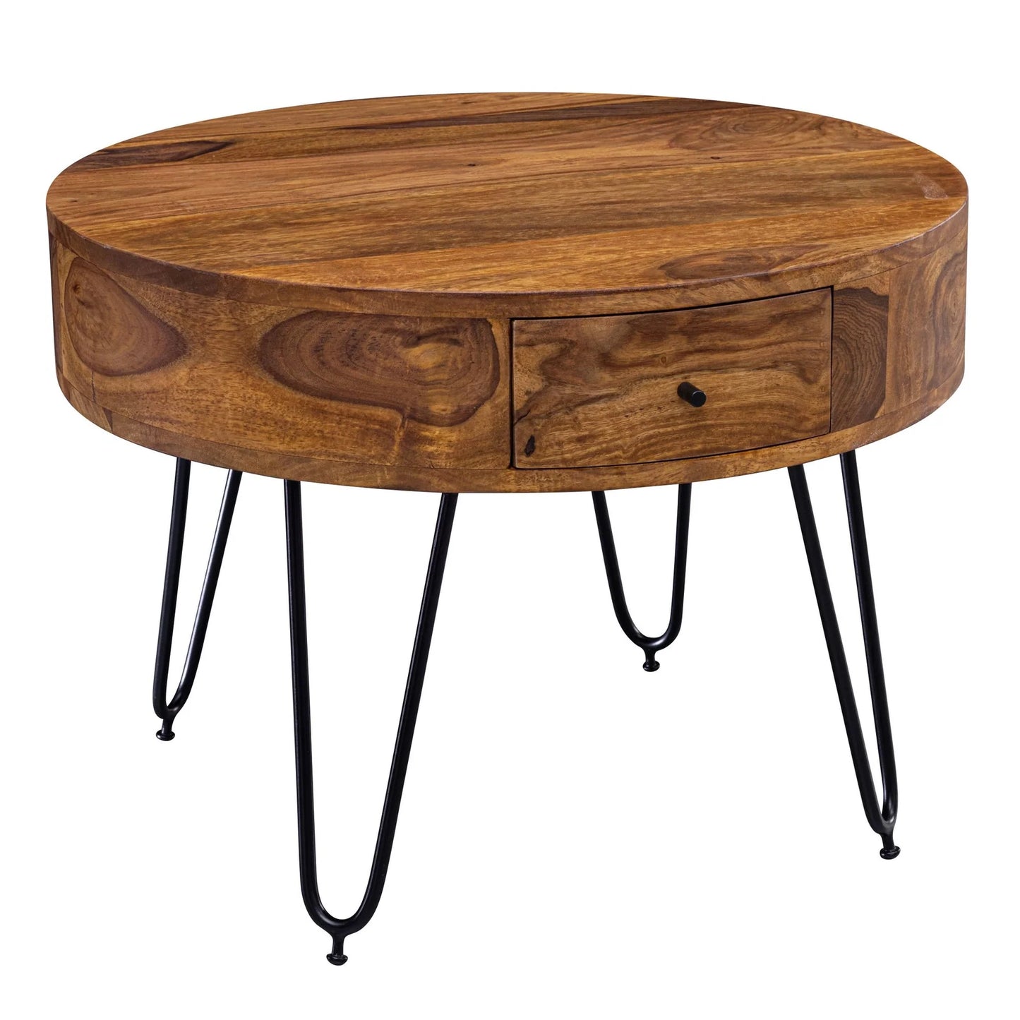 Solid Sheesham Wood Coffee Table With Iron black Legs