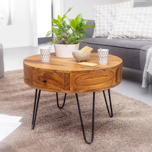 Solid Sheesham Wood Coffee Table With Iron black Legs