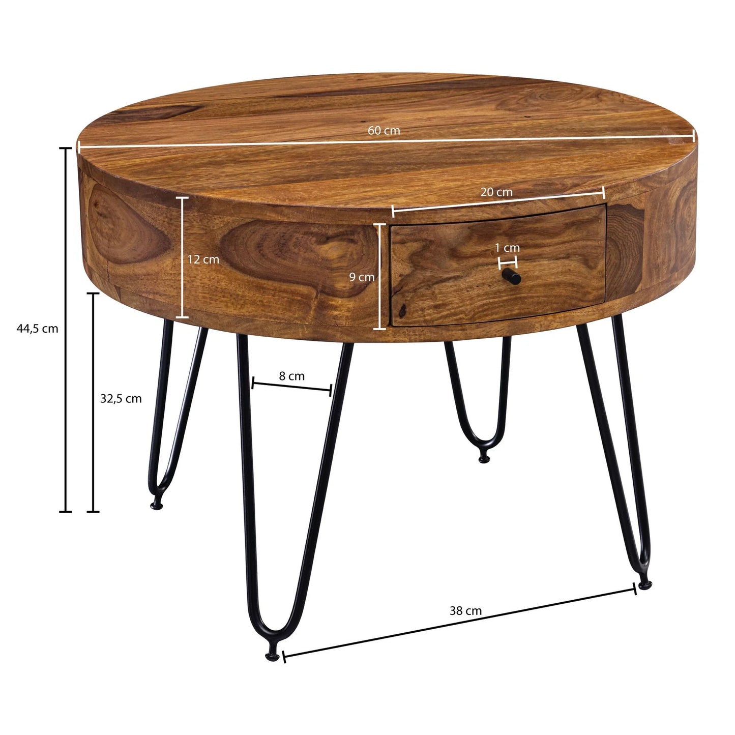 Solid Sheesham Wood Coffee Table With Iron black Legs