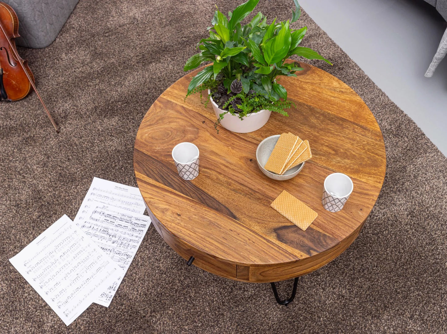 Solid Sheesham Wood Coffee Table With Iron black Legs