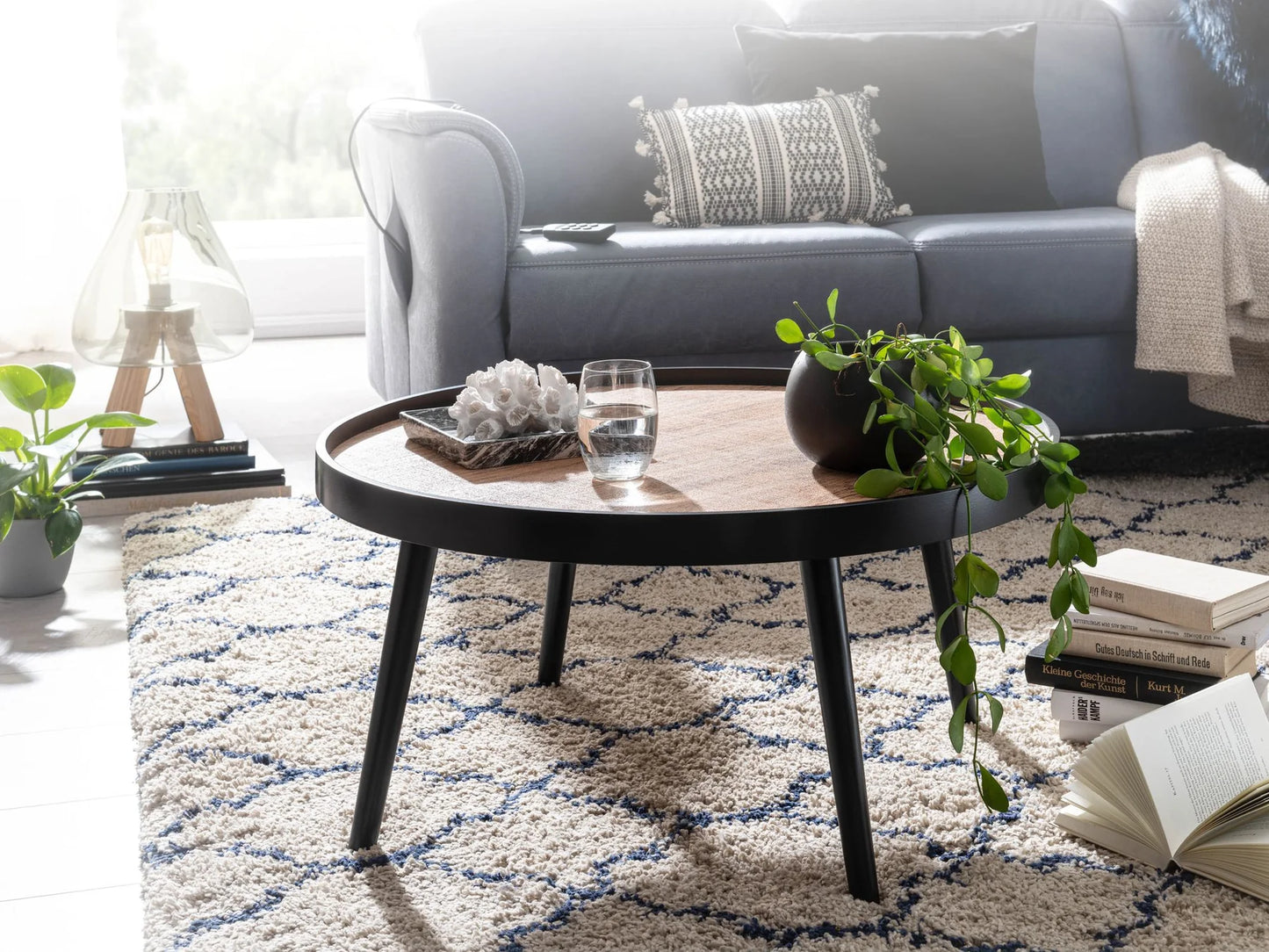 Mango Wood Round Coffee Table With Iron Legs