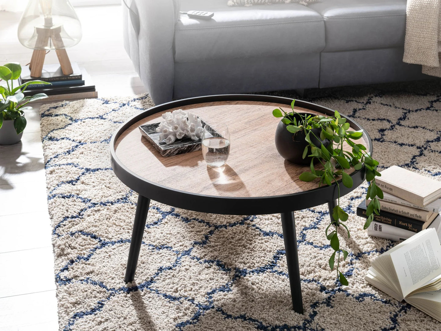 Mango Wood Round Coffee Table With Iron Legs