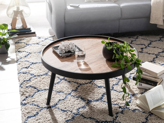 Mango Wood Round Coffee Table With Iron Legs