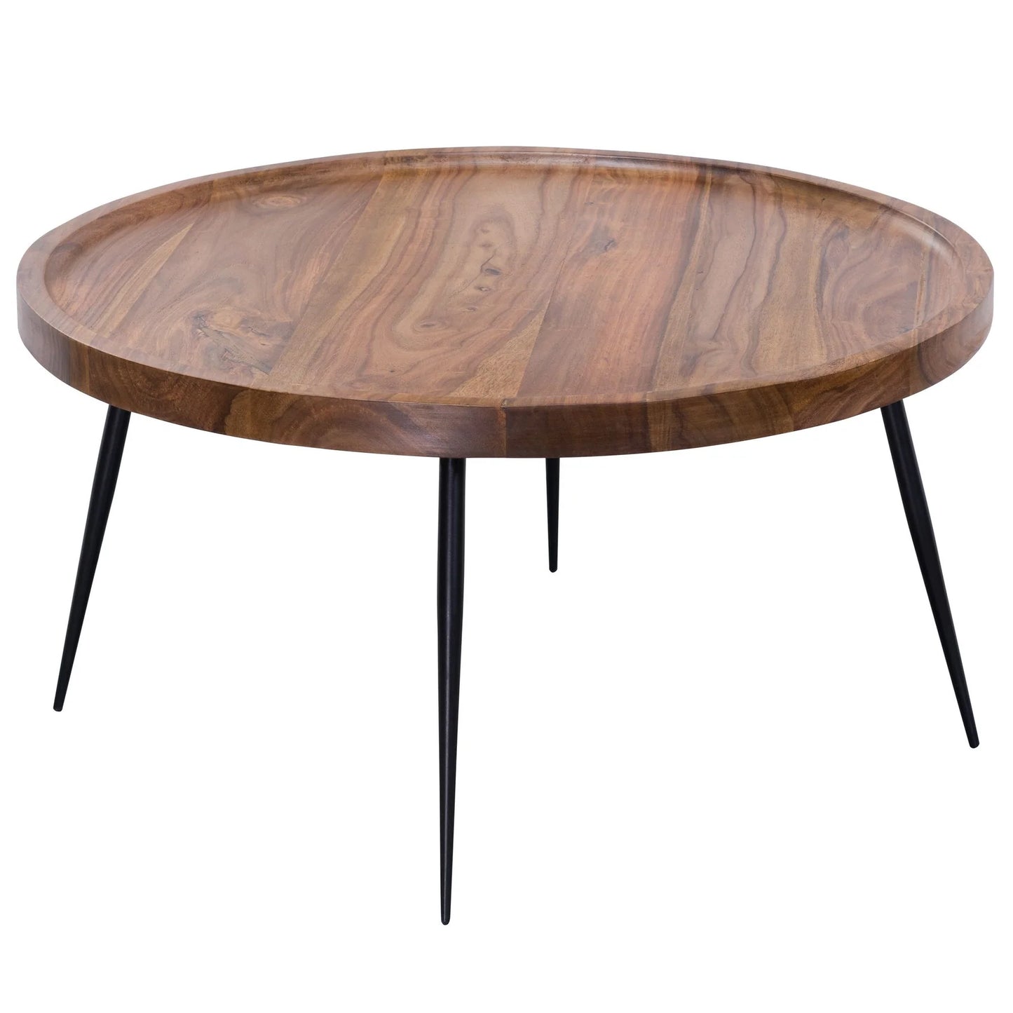 Solid Sheesham Wood Round Coffee Table With Iron Legs
