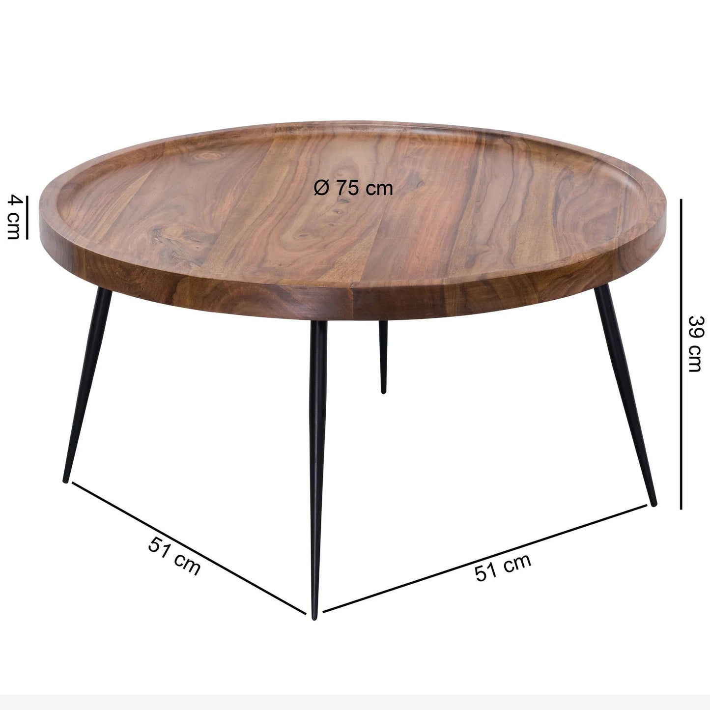 Solid Sheesham Wood Round Coffee Table With Iron Legs