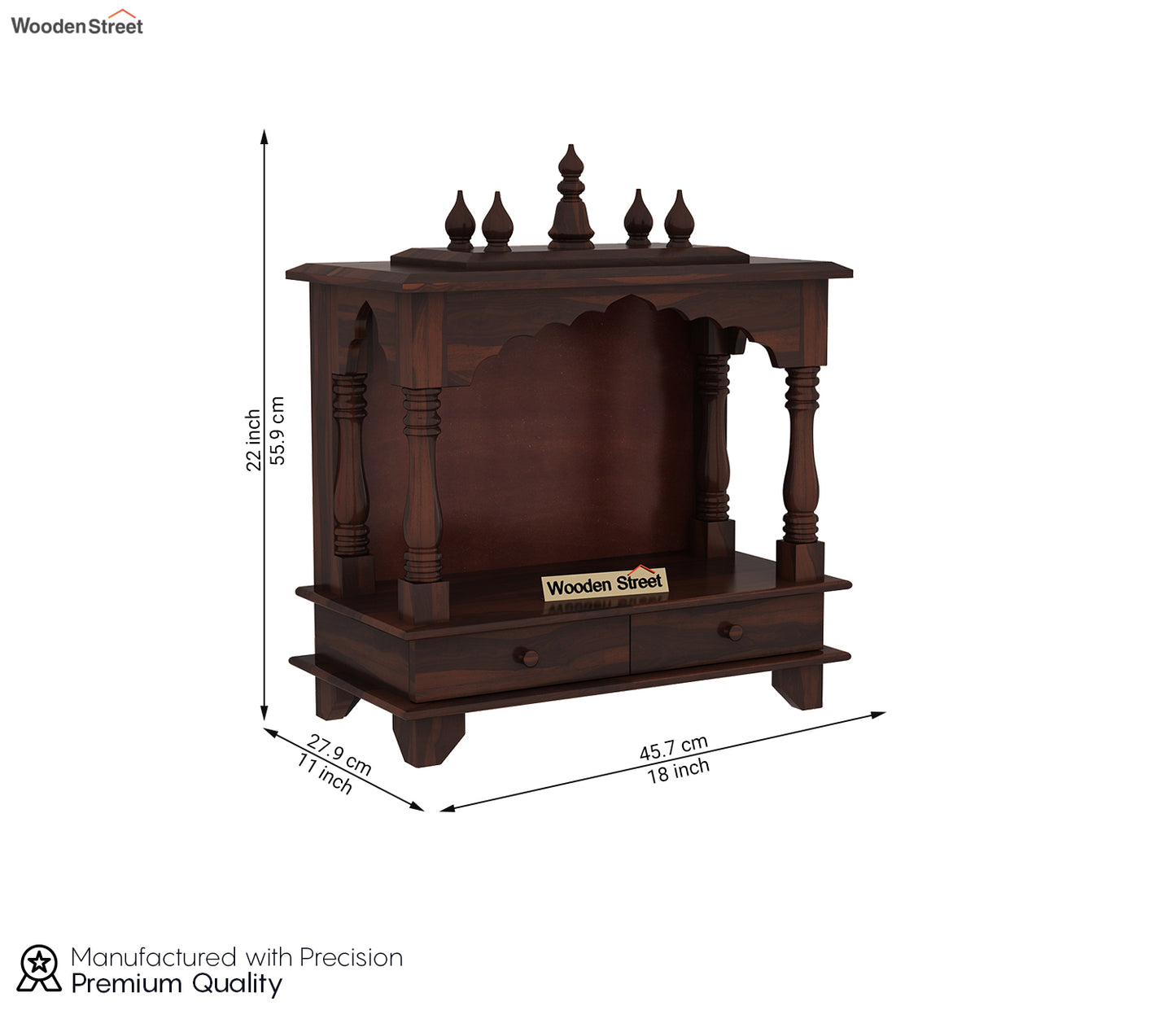 Surbhi Solid Sheesham Wood Temple With Two Drawers