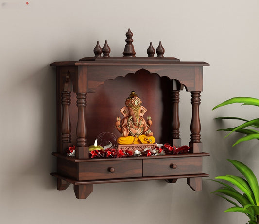 Surbhi Solid Sheesham Wood Temple With Two Drawers