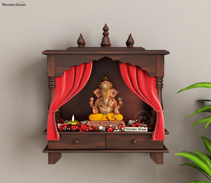 Surbhi Solid Sheesham Wood Temple With Two Drawers