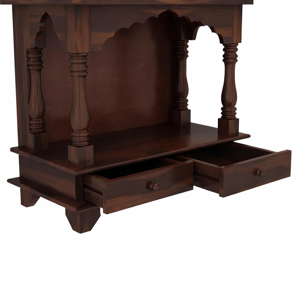 Solid Sheesham Wood Temple With 2 Storage Drawers