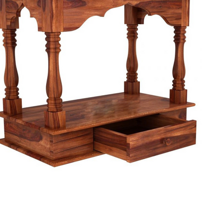 Sheesham Wood Temple for Home | Handcrafted Pooja Mandir – Natural Honey Finish