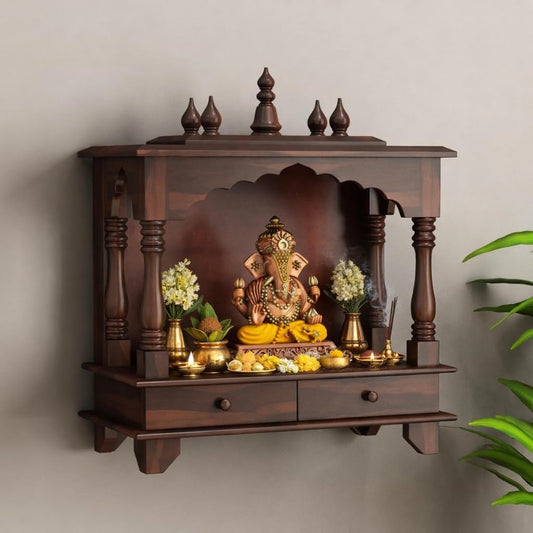Solid Sheesham Wood Temple With 2 Storage Drawers