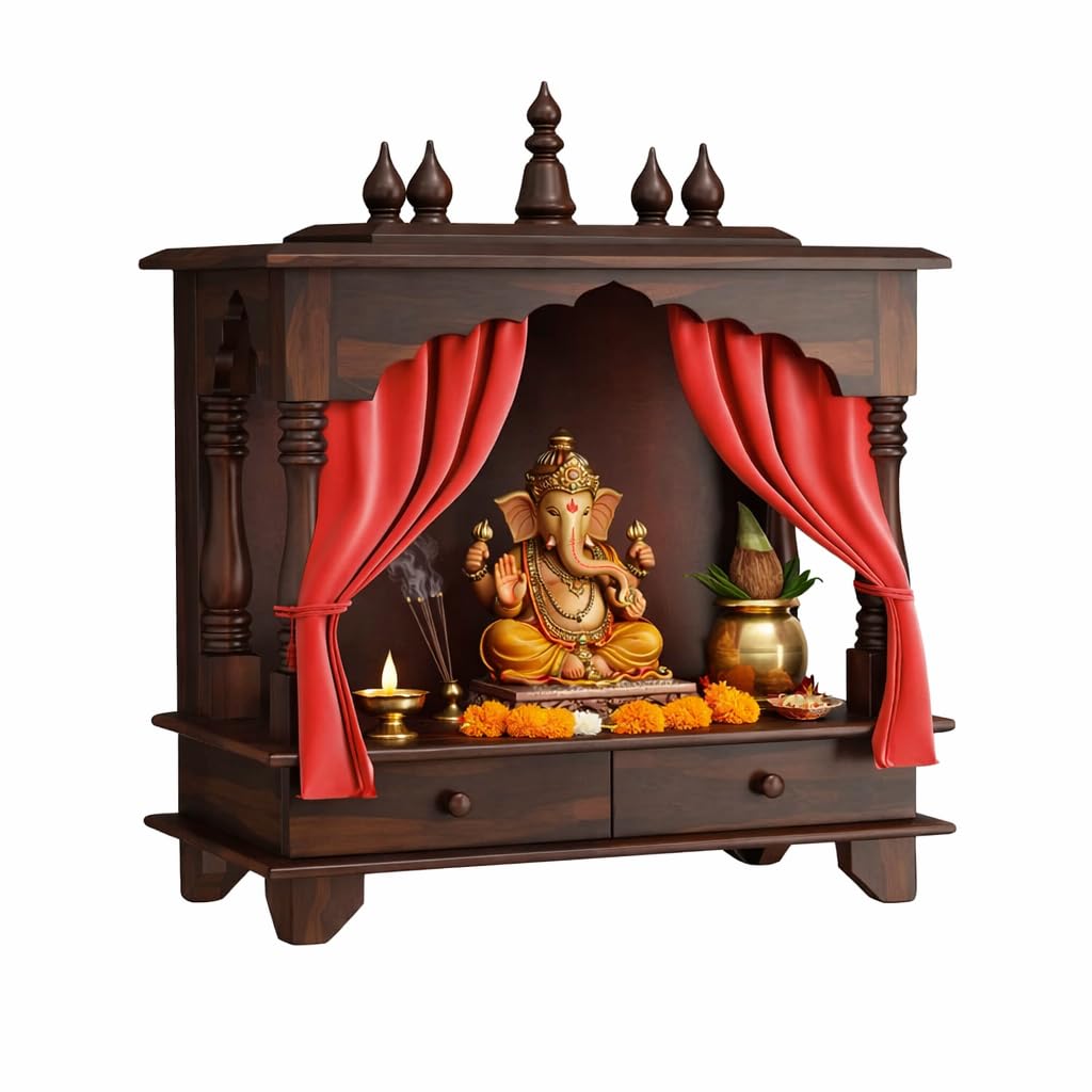 Solid Sheesham Wood Temple With 2 Storage Drawers