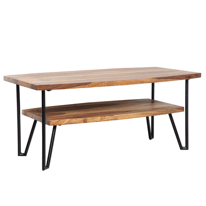 Modern Sheesham Wood Coffee Table With Self And Iron Legs
