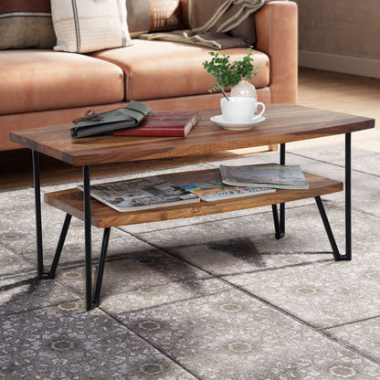 Modern Sheesham Wood Coffee Table With Self And Iron Legs