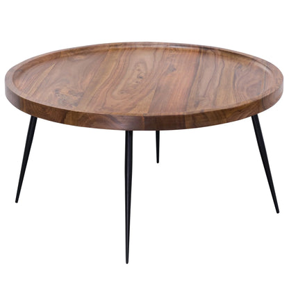 Solid Sheesham Wood Round Coffee Table With Iron Legs