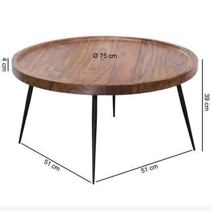 Solid Sheesham Wood Round Coffee Table With Iron Legs